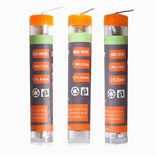 TOWOT Filo per saldatura senza piombo con nucleo di colofonia, 3 pezzi (1,2 mm/1,0 mm/0,8 mm) 10 g di stagno piombo colofonia flusso ferro strumento di saldatura per saldatura elettrica