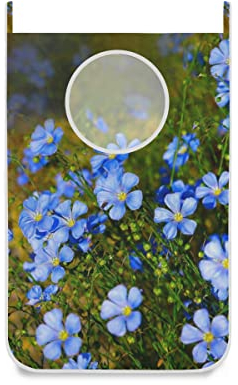 hengpai Wäschekorb zum Aufhängen an der Tür, schöne Vergissmeinnicht, Blumen, schmutzige Kleidung, Stoff, Waschbeutel mit Edelstahlhaken, 2 Stück