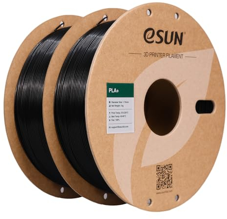 eSUN PLA+ Filament 1.75mm, 3D Drucker Filament PLA Plus, Maßgenauigkeit +/- 0.03mm, 1kg pro Spule, 2 Spulen 3D Druck Filament, Schwarz