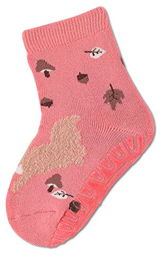 Sterntaler Baby Mädchen Fliesen Socken Baby FLI Soft Eichhörnchen Strümpfe - Fliesen Rutsch Socken Baby - mit Tier-Motiv und Vollplüsch - rosa, 18