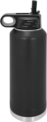 Polar Camel 40 oz Stainless Steel Water Bottle with Flip Top Lid and Straw (Black)