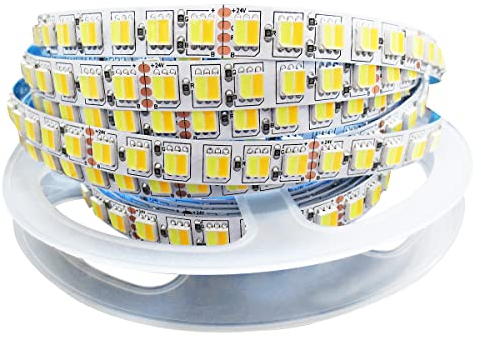 Tesfish 24V 2 in 1 LED Streifen CCT Kaltes Weiß + Warmweiß, Farbtemperatur einstellbar (2800K bis 6500K) 5M Strip Lichtband IP20 Gesamt 600 LEDs band Lichtleiste