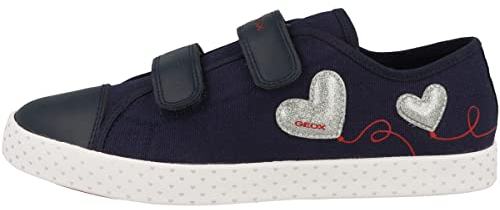 Geox JR CIAK Girl Sneaker, Navy/Silver, 38 EU