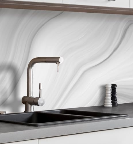 MyMaxxi Küchenrückwand selbstklebend – Matte Premium Spritzschutz Folie als günstige Alternative zu Glas, einfache Montage & leichte Reinigung – 60 cm hoch – Motiv: Marmor hellgrau B 180 cm x H 60 cm
