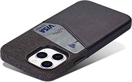 HAOBOBRO Combo Series - iPhone 14 Pro Max Hülle | Schutzhülle mit Kartenfach für Ausweise oder Kreditkarten - iPhone 14 Pro Max Handyhülle | Handgefertigtes Case aus Gewebe und Leder - Schwarz