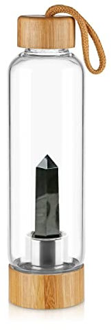Natürliche Quarzkristall-Wasserflasche Natürlicher Crystal Point Healing Obelisk Zauberstab Mit Edelstein-Mitte Verziert Für Die Herstellung Einer Kristall-Elixier-Wasserflasche ( Color : Obsidian )