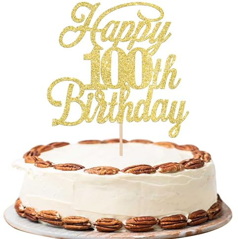 Xsstarmi 1 Pack Happy 100th Birthday Cake Topper Glitter 100 & Fabulous Cheers to Years Old Pick for Celebrating Anniversary Party Decor Supplies Gold (UKXM118 Gold 100th)