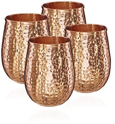 NKlaus 4x Kupferbecher reines Kupfer 100% Ayuverda Trinkbecher Oval Moscow Mule 500ml 11262