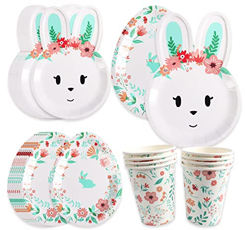 Pasqua Stoviglie per Feste, Set di Piatti per la Festa del Coniglio Pasquale,Bicchieri di Carta per la Festa di Compleanno dei Bambini, per la Decorazione della Festa di Compleanno di Pasqua, (Verde)