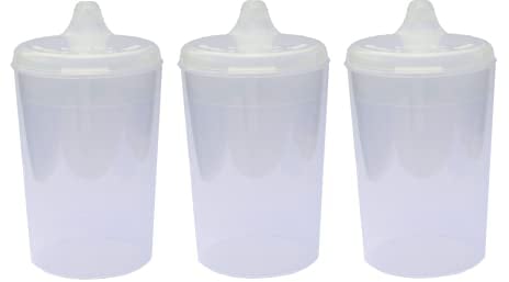 Lizzyoftheflowers 3 Pack - Clear, Narrow Spout, Adult Beakers for Elderly Non Spill. Graduated Measurements and Controllable Flow Lid - Dishwasher and Microwave Safe