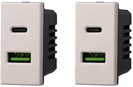 2 módulos de toma cargador USB 3,1 A con puertos USB-A y tipo C, compatible con Bticino Axolute (blanco)
