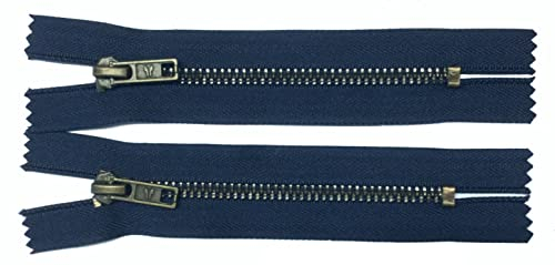 2 Reißverschlüsse Metall für Jeans 16 cm dunkelblau altmessing
