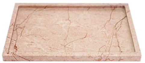Real Luxurious Natural Marble Vanity Tray Genuine Marble Storage Tray for Home Decor Stone Tray for Bathroom/Kitchen/Vanity/Dresser Non-Resin/Non-Ceramic/Cream Rose