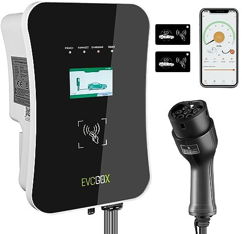 WADA POWER Estación de carga para vehículos eléctricos: 7 kW, cargador EV tipo 2 para coche eléctrico, corriente conmutable 6-32 A con aplicación y toma IEC 62196-2, carga de coche eléctrico con cable