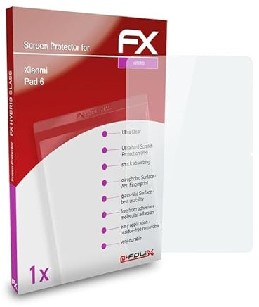 atFoliX Protection Écran Film de verre en plastique compatible avec Xiaomi Pad 6 Verre film protecteur, 9H Hybrid-Glass FX Protection Écran en Verre trempé de plastique