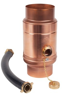 zbs24 Kupfer Regenwassersammler 80mm Set 1, Wassersammler mit automatischer Füllstop, mit Schlauchverbindung 30cm für Auffangbehälter, Made in Germany, 85% Wasserertrag