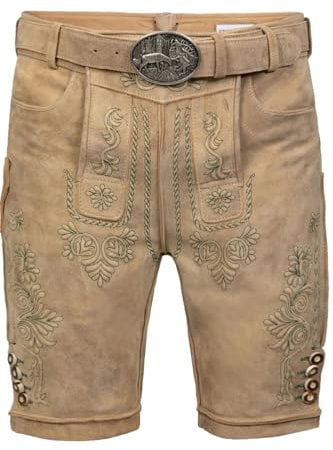 Edelnice Trachtenmode Kurze Wildbock Trachten Lederhose Adam inkl. Trachtengürtel aus Ziegenleder Gr. 44-64 (54)