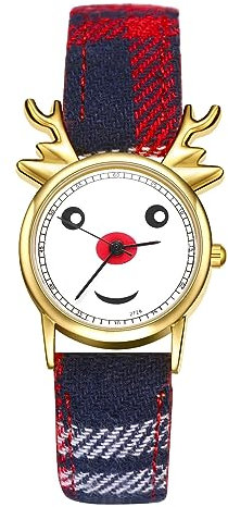 Silverora Kinderuhr Elch Armbanduhr Jungen Mädchen Hirsch Analog Quarz Armbanduhren Kinder Uhren mit Mehrfarbig PU Lederarmband Weihnachten Geschenke für Jugendlichen Mädchen Gold