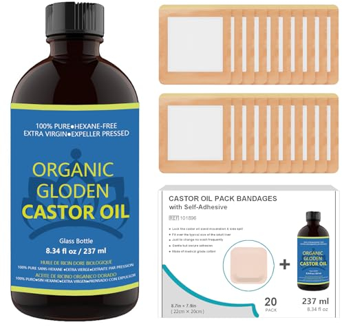 Rizinusöl Packungen, Castor Oil Pack Wrap selbstklebende Rizinusölpackung aus Bio-Baumwolle(Rizinusöl+20 Stück-Hautfarbe)