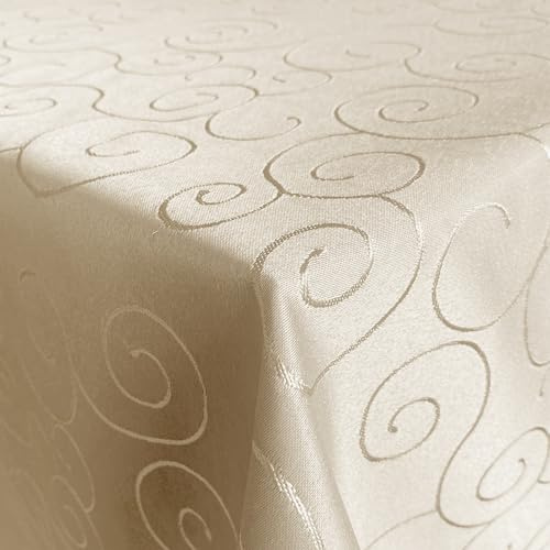 Hochwertige Stofftischdecke Ornamente Tischdecke Tafeldecke Tischtuch Bügelarm schnelltrocknend Creme Oval 130x260cm