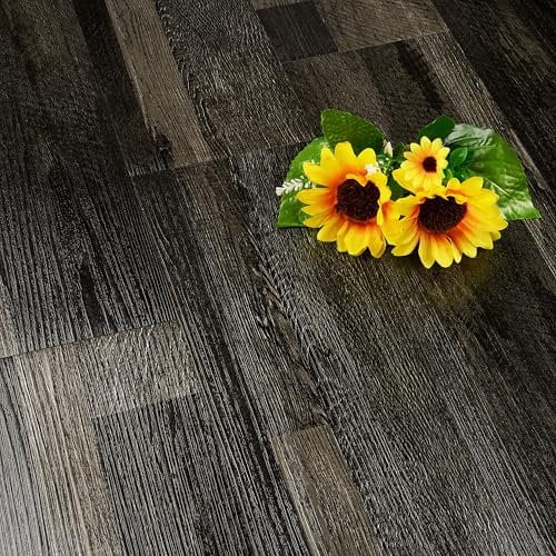FunStick Dalle PVC Adhesive Sol Noir Effet Panneau Bois Carrelage Adhesif Sol Effet Bois Cuisine Noir Autocollant Sols Adhesif Étanche 90×15CM 17 Dalles PVC Sols Cuisine Garage Foncé Stickers Chambre