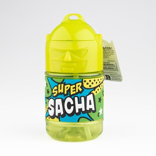 Bouteille personnalisée pour enfant, gourde d'eau avec paille - Super Sacha