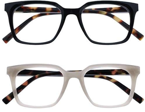 OPULIZE KOI Lesebrille 2er Pack - Große Rechteckige Brillenfassung - Schwarz-Grau - Damen, Herren - Federscharniere - RR50-17 - +2.50