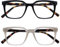 OPULIZE KOI Lesebrille 2er Pack - Große Rechteckige Brillenfassung - Schwarz-Grau - Damen, Herren - Federscharniere - RR50-17 - +2.50