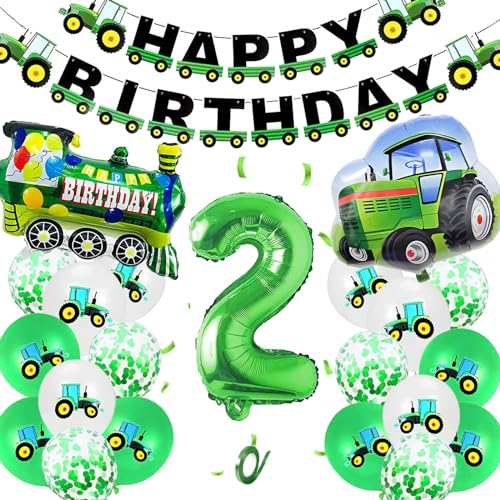 LUKIUP 24 Stück Traktor Geburtstag Deko 2 Jahre, Traktor Geburtstagsdeko Luftballon 2 Jahre, Traktor Geburtstag Deko, Geburtstagsdeko 2 Jahre Junge, Traktor Ballons für Kindergeburtstag Party Deko