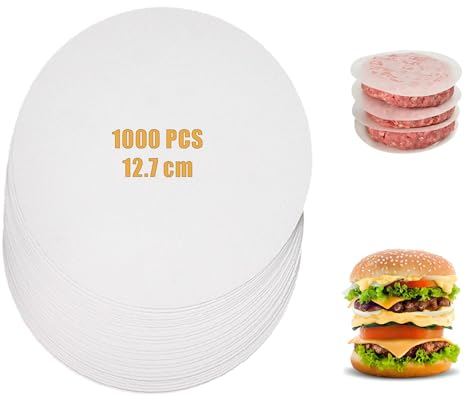 Esmula 1000 Unidades de Papel para Hamburguesas - Redondo de 13 cm, Antiadherente para Barbacoa, Pizza, Freidora - Utensilios para Hornear y Asar a la Parrilla