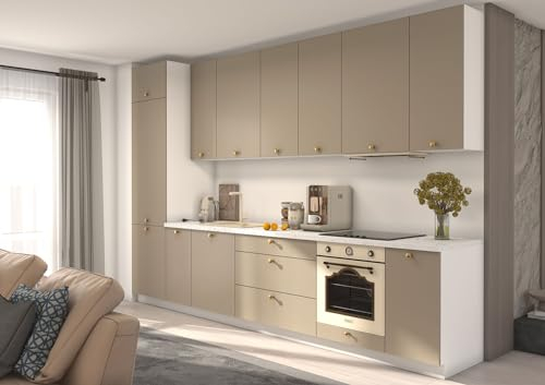 Feldmann Preiswert Wohnen Küchenzeile BONN Einbauküche 350cm weiß Front MDF Stone Grey matt Teilauszug
