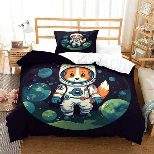 Fig. Sly And Treacherous Person for Bedroom Duvet Cover Duvet Cover 3D Digital Print Duvet CoverCute Animal Astronauts with Zipper And Pillowcase Microfiber Bed Linen Set 3-Piece Single(135x200cm)