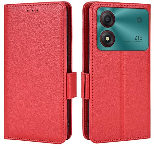 Topme Custodia in Pelle per ZTE Blade A34 (6.6 Inches), [ Cover per Telefono Serie Modello Litchi Semplice] - Rosso