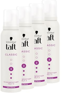 Schwarzkopf Taft Schaumfestiger Classic Halt & Schutz (4x 150ml), Haltegrad 3, Haarschaum für alle Haartypen, für Haarschutz und Halt, vegane Formel*