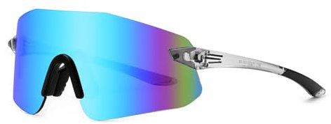 BUYAGE Radsport-Sonnenbrille für Herren und Damen, Sportbrille, 80er-Jahre, rahmenlos, Outdoor, Baseball, Laufen, Mountainbike, Grau/Blau, 75 MM