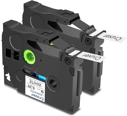 Cruxer 2er-Packung Kompatibel für Brother P-touch TZe-221 White Laminierte Bänder，Schwarz auf Weiß 0,35'' 9mm x 8m Schriftband Ersatz für Brother PT-H100R PT-200 PT-H105 PT-H110 PT-D410 PT-E110VP