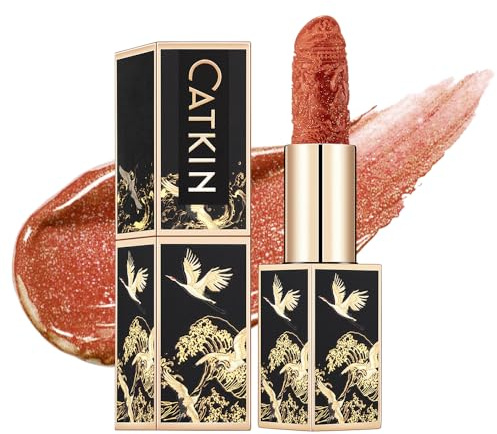 CATKIN High Impact Glitzer Lippenstift, Glänzendem Finish, 3.2g | Lang Anhaltende, Aufpolsternde, Nährende, Feuchtigkeitsspendende und Schwerelose Formel, Glatte, Samtige, Cremige Textur
