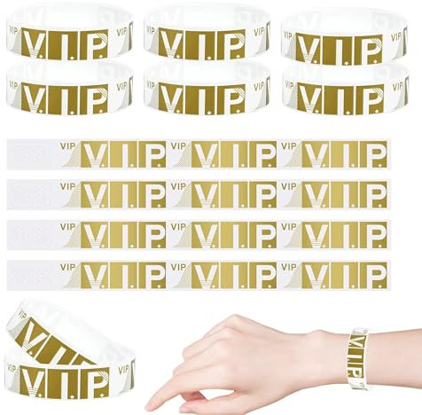 200 Stk Golden Eintrittsbänder Mit VIP 25cm x 1.9cm Vip Einlassbänder Wasserdichte Eintrittsarmbänder Nicht Leicht Zu Reißen Für Veranstaltungen Papier Eintrittsbänder VIP Für Partys Vergnügungsparks