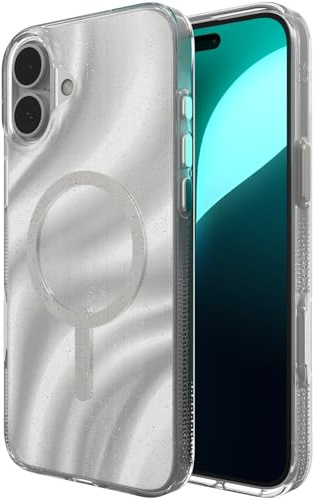 ZAGG Milan Snap Graphene-Reinforced Case for iPhone 16 Plus [6.7-Inch], MagSafe Compatible, Anti-Yellowing, Slim Design, Secure Grip, Fashion-Forward, Shockproof Phone Back Cover (Swirl Glitter)