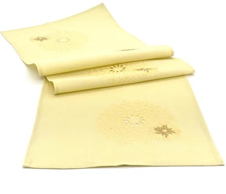 Läufer Tischdecke Leinen-Optik Bestickt Deko Esszimmer Serie Pusteblume Tischwäsche Stickerei Blumen Ornamente Tischband Typ887 Tischläufer 40x140 cm gelb