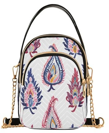Mnsruu Ikat Floral Paisley Stickerei auf weißem Hintergrund Crossbody Taschen für Frauen Damen Crossbody Handtaschen Geldbörse Handy Tasche Reise Kette Geldbörsen Schultertaschen, Ikat Floral Paisley