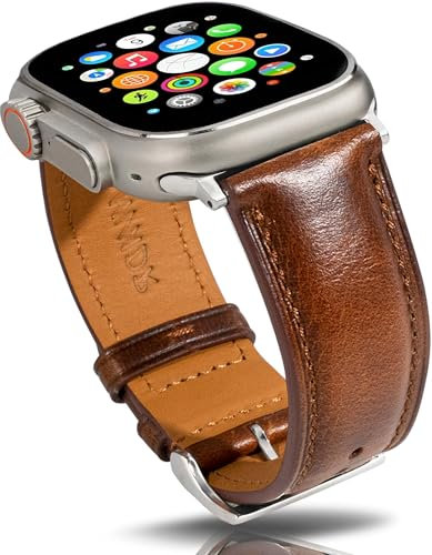 Gomvadr Lederbänder Kompatibel mit Apple Watch 38mm 40mm 41mm 42mm 44mm 45mm 49mm,Wachsöl Lederband für Männer Ultra Serie 9 8 7 6 5 4 3 2 1