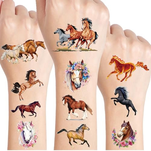 Tattoo Kinder, 8 Blätter Pferde Tattoos für Mädchen Jungen Tatoos Aufkleben Kids als Kindergeburtstag Mitgebsel Gastgeschenke