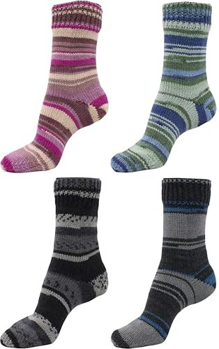 Strumpfwolle, 6fädig, Colorfarben, Sockenwolle Set 4x150gr Knaul, Premiumqualität, 375 m Lauflänge pro Knaul, Öko-Tex zertifiziert, Made in Europe, filzfrei -superwash (set dark)