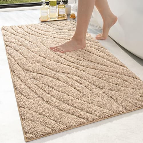 DEXI Badezimmerteppich 61 x 110 cm, weicher Badvorleger Maschinenwaschbar, Badematte rutschfest, Badematten & Badteppiche für Dusche, Badewannen, Toilette Deko, Beige