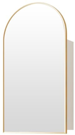 KEEPREAPER Spiegelschrank Bogen, Badschrank hängend mit 3 Glas Einlegeböden, Badezimmerschrank mit Spiegel Arched für Badezimmer modern,50x12x90cm, Golden
