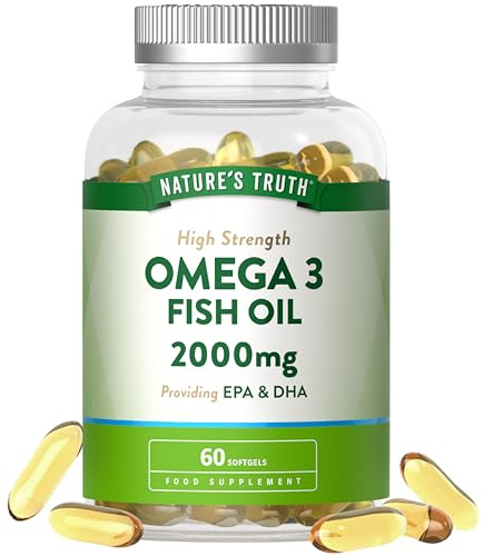 Omega 3 Capsules High Strength 2000mg - Providing EPA & DHA | Natural Source of Omega 3 Fish Oil - Wild-Caught Essential Fatty Acids - 60 Softgels - Nature's Truth