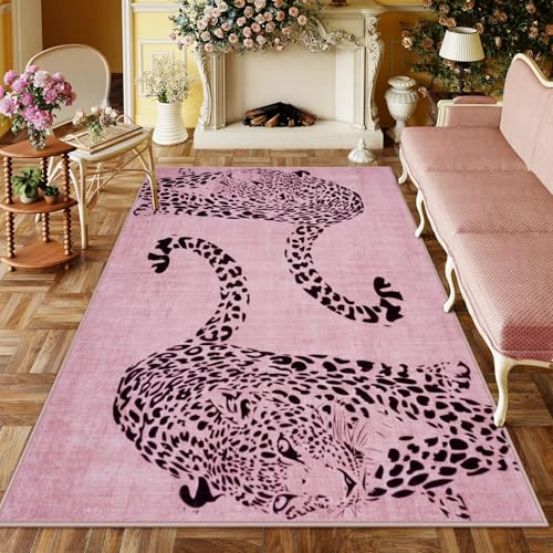 OJIA Teppich mit Leopardenmuster, 12,7 x 17,8 cm, weicher Teppich, waschbar | Ultradünner, rutschfester Teppich für Schlafzimmer, schmutzabweisend, für Kinderzimmer, Spielzimmer, Klassenzimmer, Esszimmer