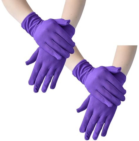 FSSTUD 2 Paar kurze Kostüm-Handgelenk-Handschuhe, dehnbare Satin-Handschuhe, Halloween, Cosplay, Hochzeit, Brauthandschuhe, Bankett, Party, ausgefallene Opernhandschuhe, violett, 22 x 9cm