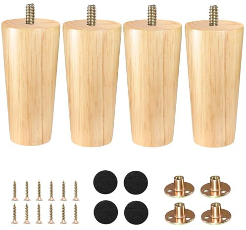 Zllzpzd Pied de Meuble Bois,12cm Pieds de Meuble avec Plaque de Montage et Tapis antidérapant,4 Pièces Pieds pour Tables Basse Canapés Lit Meubles TV Chaises Armoires Pieds d'armoire de Remplacement